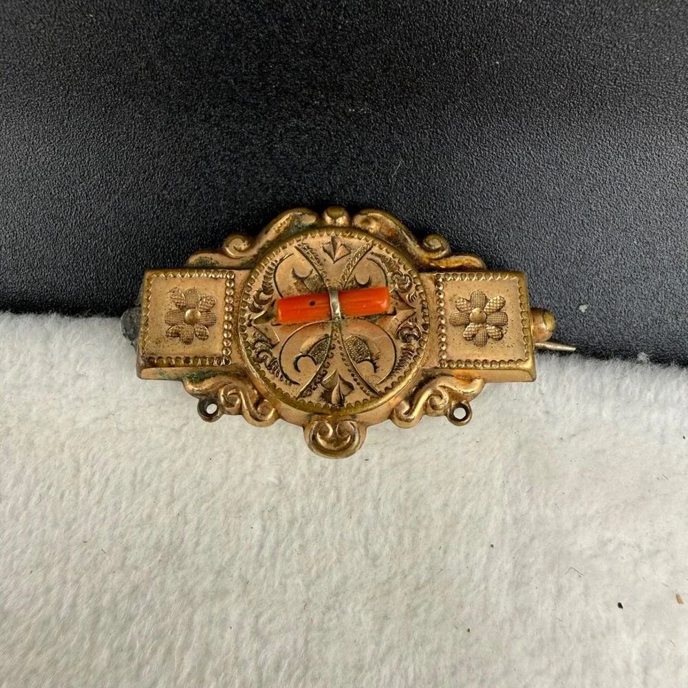 Vintage Gold Filled Brooch Coral Victorian Revival